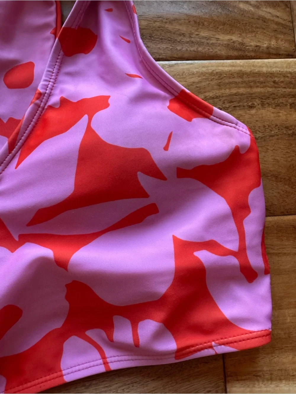Nani Swimwear Pink and Red Abstract Sports Swim Top